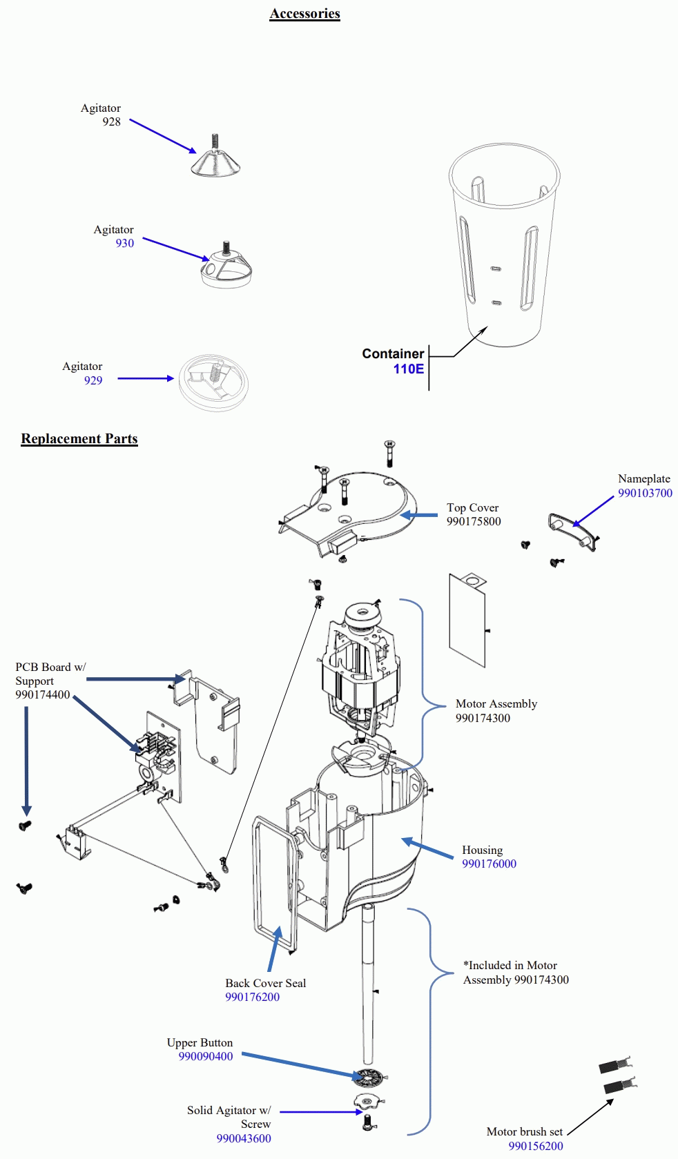 Diagram Diagram and Parts List for HMD300M-TH  Hamilton Beach Drink Mixer